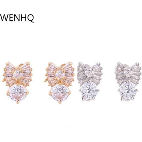 WENHQ High Quality Cute Bow-knot Stud Clip on Earrings No Pierced for Women Girl Luxury Bridesmaid Wedding Ear Cuff Earrings