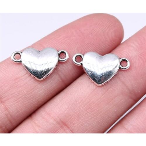 WYSIWYG 40pcs Charms 17x10mm Heart Connector Charms For Jewelry Making DIY Jewelry Findings Antique Silver Color Alloy Charms
