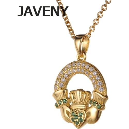 925 Sterling Silver Jewelry Green CZ Cubic Zirconia Womens Wedding Bridal Irish Claddagh Pendants Necklaces 10pcs Lots Wholesale