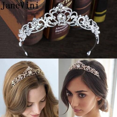 JaneVini 2018 Fashion Baroque Crystal Bridal Crown Tiaras Gold Tiaras for Women Bride Wedding Hair Accessories Prom Head Jewelry