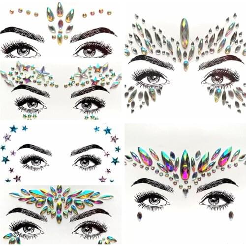 Womens Fashion Face Decoration Cosmetic Eye Eyebrow Accessories Sticker For Wedding Party Self Adhesive Glitter Gem Eye Sticker