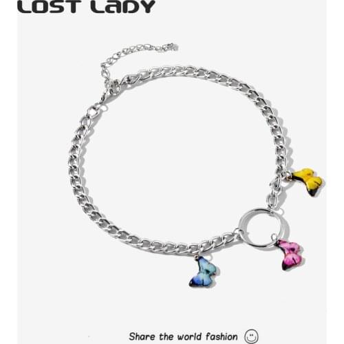 Lost Lady New Fashion Colorful Butterfly Pendant Necklace For Women Alloy Clavicle Chain Necklace Wholesale Jewelry Party Gifts