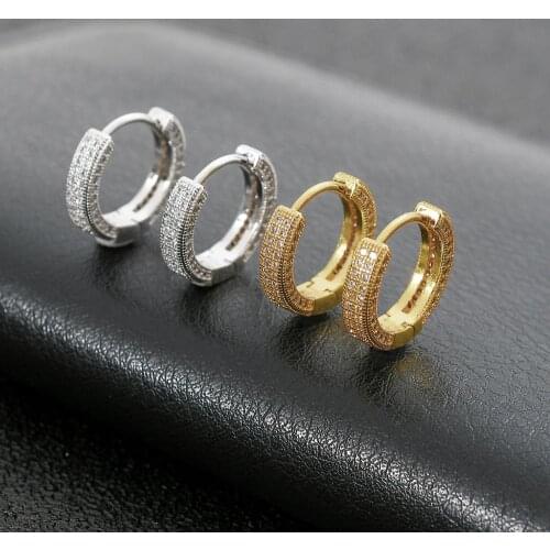 Hip Hop 1 Pair Cubic Zirconia Ice Out Stud Earring Bling Fully Iced CZ Huggie Round Earrings For Men Women Jewelry Gifts