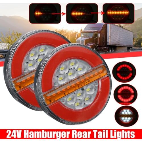 2Pcs 24V 4" LED Trailer Truck Tail Light Brake Light DRL Flow Turn Signal Lamp Strobe Light for Car Boat Bus Van Caravan