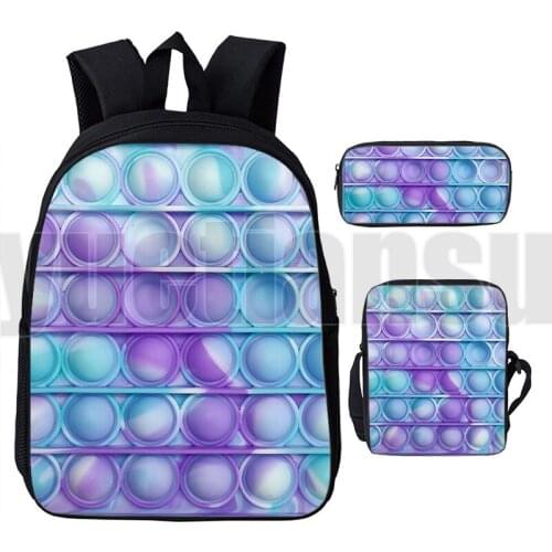 Trendy 3 Pcs/Set Funny Game 3D Print Rainbow Color Pop It Bag Backpack Anime Teenager Laptop Book Bag Pop Fidget Schoolbags