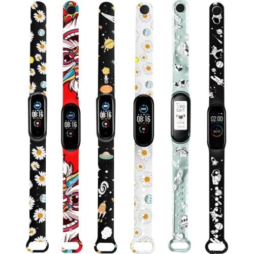 3PCS Xiaomi For Mibnd 5 Bracelet Band 6 For Miband 3 Band 4 Strap Cartoon Color Print Flower Personality Pattern Replacement Bel