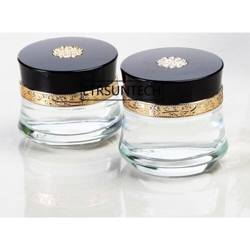 30G/50G Frosted clear Glass Cream Jar Cosmetic Container Makeup Jars with black Lid Refillable Bottles F1554