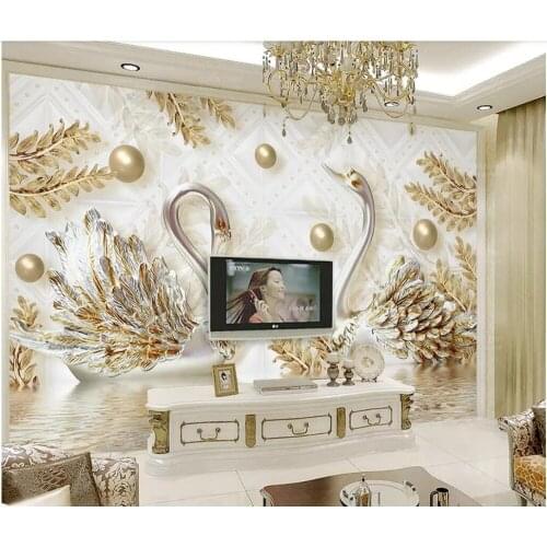3d wall papers home decor custom photo Golden swan leaf water jewelry background Home decor living room wallpaper for walls 3 d