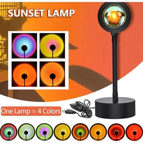 4 in 1 USB Sunset Lamp Projector Rainbow Lamps Led Night Light for Home Bedroom Backroom Wall Decor Atmosphere Sunset Projection
