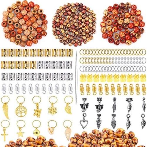 400pcs/lot hair braid dreadlock beads cuffs clips braid spiral braid hair extension Wood Beads for accessories big hole