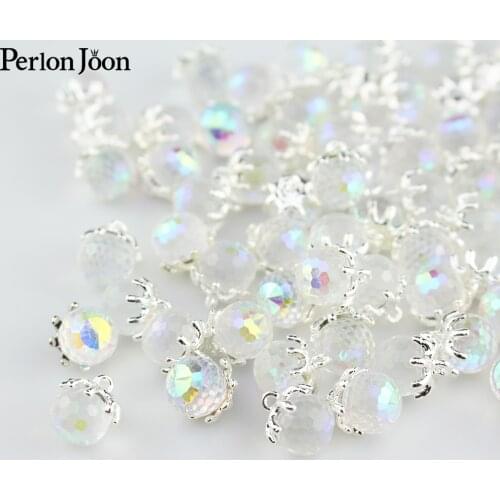 5pcs 10mm rhinestone button Globular AB crystal decoration flower base shank button for needlework dress NK064