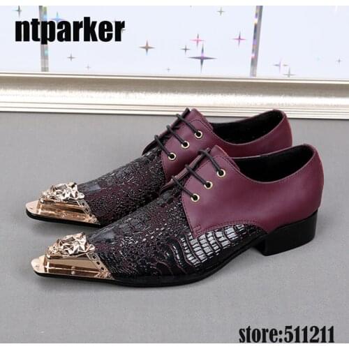 Ntparker Custom Handmade Genuine Leather Mens Oxford Lacing-up Shoe Personality Pointed Iron Toe Mens Dress/Party/Wedding Shoe