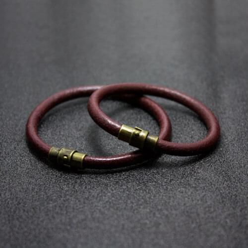 Genuine Leather Bracelets For Men Red Mens Leather Bracelet 2020 Female Jewelry Wholesale Copper Magnetic Clasp Couple Jewelry