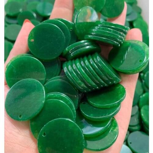 5PC Natural Green Jade Emerald 25mm Circular Bead DIY Accessories Bangle Charm Jewellery Fashion Hand-Carved Luck Amulet