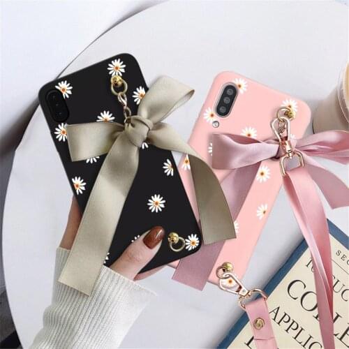 Floral Daisy Phone Case for Samsung Galaxy A5 A7 J3 J5 J7 2017 A6 A7 A8 J4 J6 J8 2018 Plus S20 S10 S10e S9Shoulder Lanyard Cover