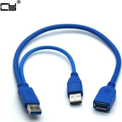 Black USB 3.0 Y type cable two USB 3.0 A Male to USB Female Y cable for external Hard Disk with extra power 30cm 50cm