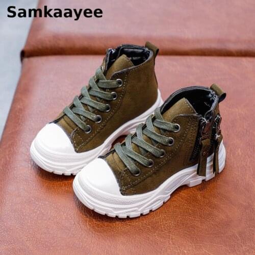 0-6y Children Boots Spring Autumn Girls Boys Ankle Shoes Martin Boats Pu Leather Lace-Up Zipper Non-Slip Running Sneakers S33