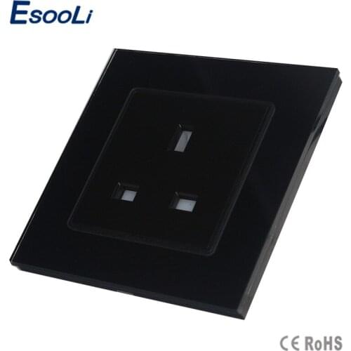 Esooli Manufacture , Black Crystal Glass Panel, New UK Standard Socket , Wall Outlet /Plug Socket GB-C7C1UK-1