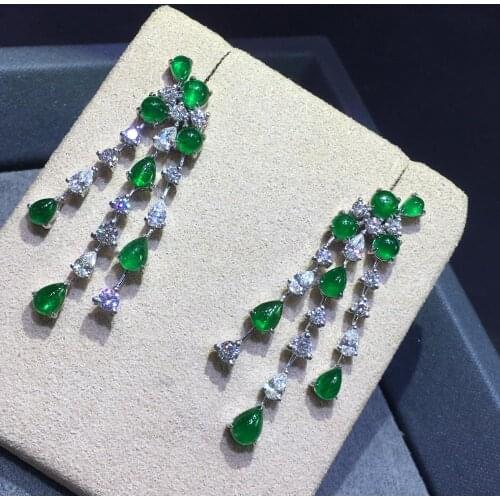 J1216 Fine Jewelry Pure 18 K Gold Jewelry AU750 100% Natural Emerald Gemstone 3.8ct Females Stud Earrings for Women