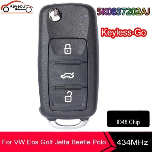 KEYECU Keyless Go 5K0837202AJ 5K0837202AG 434Mhz ID48 3 Buttons Remote Key for VW Caddy Eos Golf Jetta Beetle Polo Tiguan Touran