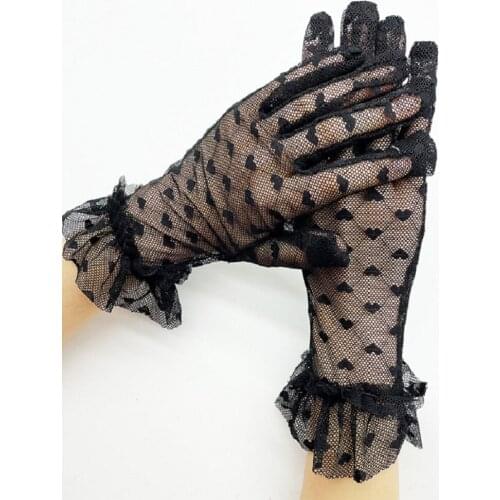 Short Sexy Heart Lace Black Fashion Party Gloves Elegant Female Evening Party Formal Prom Ceremonial Mittens