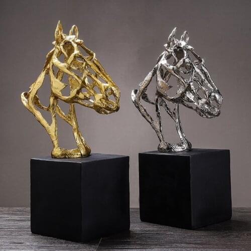 CREATIVE HOME GOLDEN/SILVER HORSE HEAD DECOR ABSTRACT METAL HORSE DECOR FIGURINE DECORATIVE METAL STATUE BEST XMAS GIFT R2024