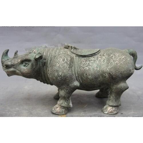 Chinese Palace Bronze Silver-Gilt Rhinoceros Statue Palace Incense Burner Censer