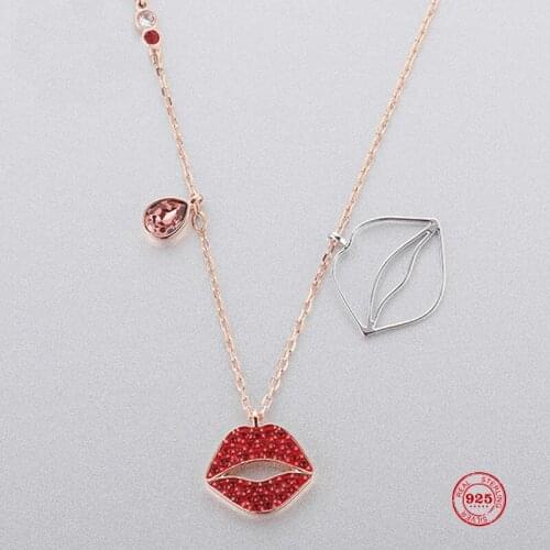 Fashion Charm Pure 925 Silver Original 1:1 Copy, Flame Red Lips Charming Charming Fashion Necklace Female Luxury Jewelry Gifts