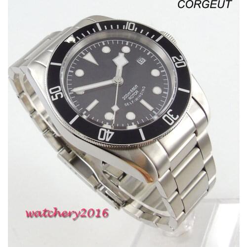 41mm Corgeut black dial Luminous Date Deployment Clasp SS band top brand Sapphire Glass Miyota Automatic Mechanical Mens Watch