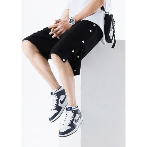 2021 Summer Casual Short Pants Mens Breaks Knee Length Sweatpants Korean Solid Loose Shorts Button High Quality Dropshipping