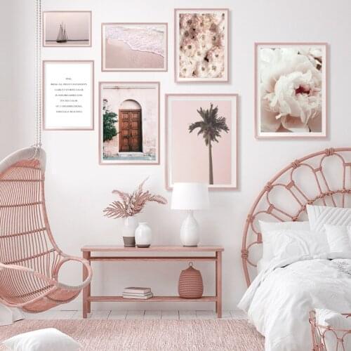 Cherry Blossoms Palm Beach Boat Door Wall Art Canvas Painting Nordic Posters And Prints Wall Pictures For Living Home Room Decor