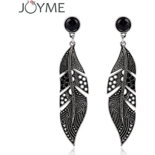 New Arrival Elegant Bohemian Vintage Feather Earring Summer Style Black Drop Earring Accessories For Women