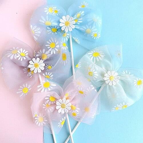 New Flowers Wedding Cake Topper Cute Mesh Cloth Happy Birthday Cupcake Topper For Birthday Party Cake Decorations Baby Shower