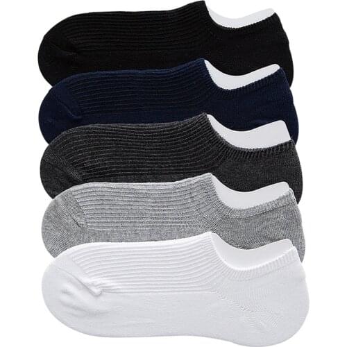 New High Quality Mens Cotton Socks Short Harajuku Stripe Non-slip No Show Invisible Casual Socks Men Black White Sock 5 Pairs