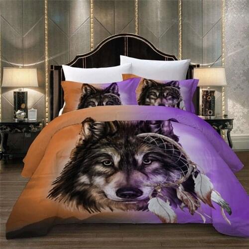 New Wolf Bedding Set with Dreamcatcher Purple/Brown Polyester Duvet Cover Set 3D Mountains Bed Linen Set Bedclothes