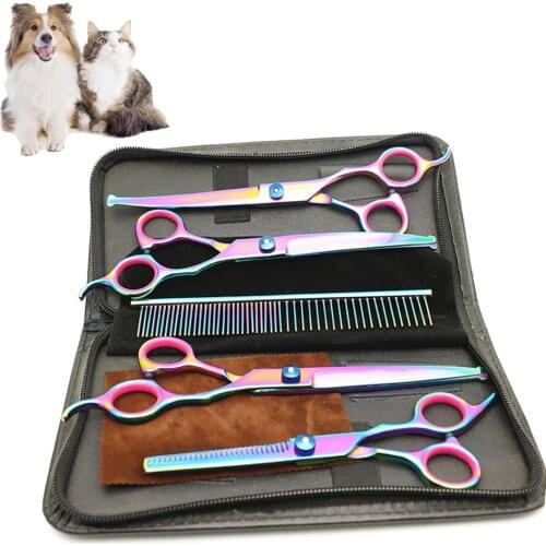 Stainless Steel Pet Dogs Gromming Scissors Up Down Curved Shears Sharp Edge Animals Cat Hair Cutting Barber Cutting Tools Kit