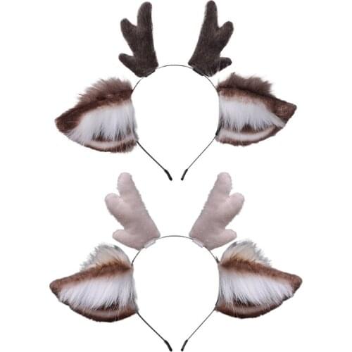 Faux Fur Ears Plush Antler Headband Lovely Reindeer Animal Hair Hoop Holiday Party Christmas Cosplay Hair Accessories