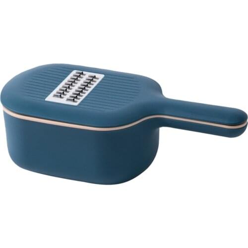 PP Stainless Steel Vegetable Cutter Slicer Peeler Storage Basket Grater Kitchen Tool for Potato Carrot Cheese Navy Blue DropShip