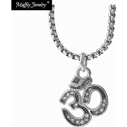Yoga AUM OM Link Chain Pendant Necklace,Europe Style Chains Fashion Gift Vintage Jewelry in 925 Sterling Silver For Men Women