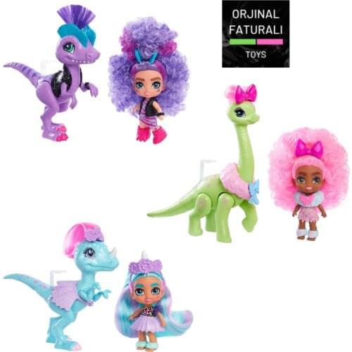 Cave Club Dolls-Joints Bükülebilen Cave Club Pink Hair Emberly Baby (25 Cm) With Dinozoru Gnl83