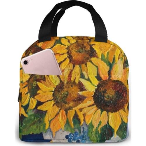 Sunflowers Oil Painting Lunch Food Box Bag Fashion Insulated Thermal Food Picnic Lunch Bag for Women kids Men Cooler Tote Bag