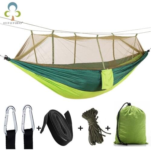 260*140CM Portable Outdoor Camping Hammock with Mosquito Net High Strength Material Hanging Bed Hunting Sleeping Swing YJN