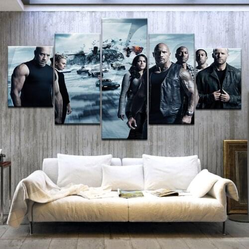 Frame 5 Panel wall art Printed movie poster print Fast & Furious canvas painting wall pictures for living room home decor photo