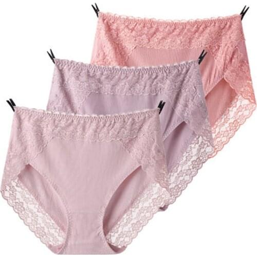 RUIN Womens Cotton Panties 3PCS Ladys Underwear Briefs Mis- Rise Solid Lace Panties