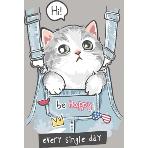 Happy Pocket Cat Badges Transfers Appliqued Diy Vinyl Fashion Tops Heat Transfer Clothing Patches Over Powder