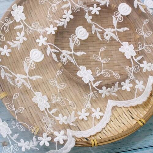 New Free Shipping Wave Milk-silk Mesh Embroidered Lace Trim DIY Lace Fabric Clothes Accessories 26cm 5Yds/lot