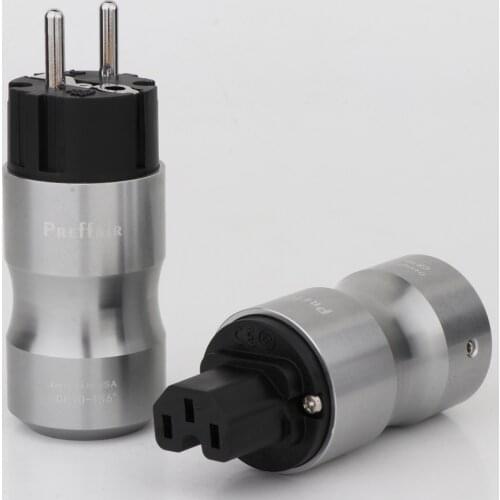 1 pair Hifi audio Rhodium plated EU Schuko AC Cord Power Plug+IEC Female Connector adapter for Hifi DIY power cable