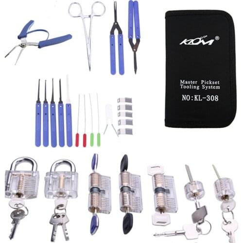 Klom Locksmith Tool Lockpick Set Broken Key Extractor Remove Tool with 7pcs Transparent Practice Locks