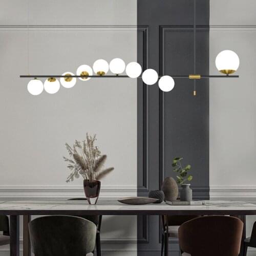 Modern Nordic Simple LED Chandelier Glass Ball Long Hanging Light Bar Restaurant Office Home Deco Pendant Lamp