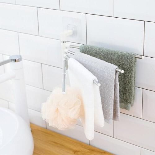 Steel Rotating Towel Rack Bath Rail Hanger No Punching Swivel Bathroom Towel Wall Holder Bars Mounted Tool 4 Q5O6